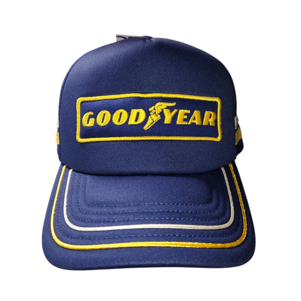 Goodyear Tire Trucker Hat One Size Adjustable Snapback Blue Striped Foam New (B)